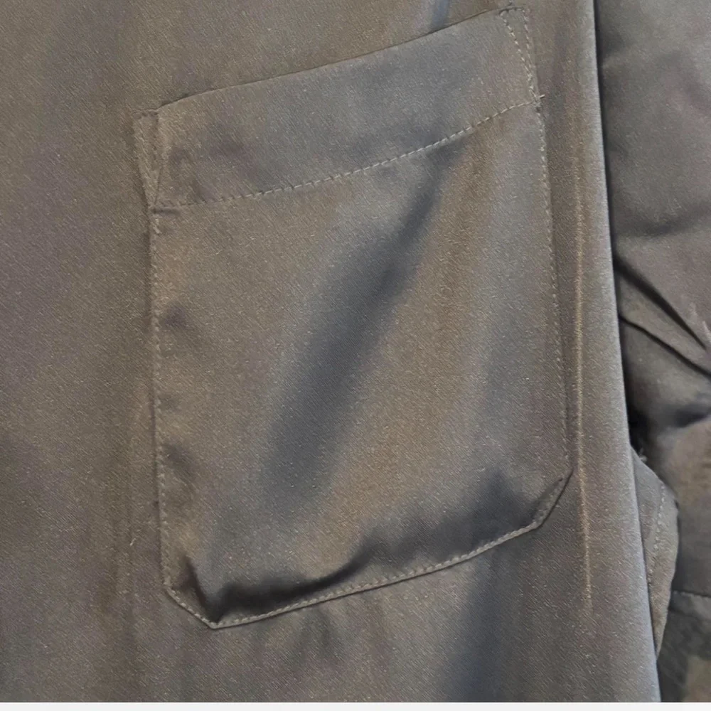 DR2 Satin Puff Sleeve Blouse Black Gray Size M Workwear Top - Picture 4 of 12